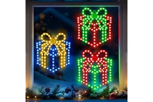ElectricWise 3 Pack 10'' Christmas Window Lights, 354 LEDs Hi Vibrant Twinkling Lighted Gift Boxes, Waterproof Plug in Christmas Window Silhouette Light Present Decoration for Door Wall, Xmas Decor