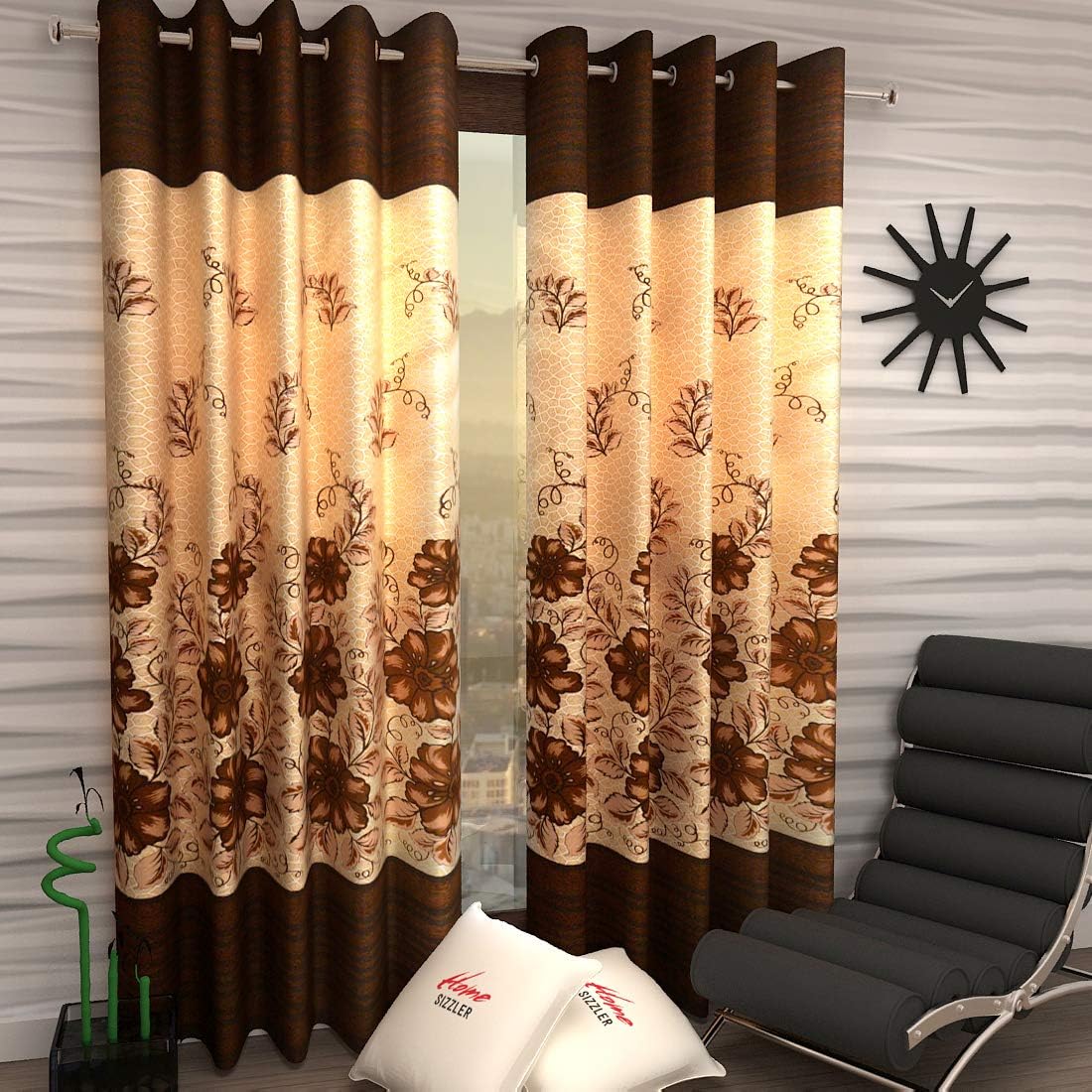Home Sizzler 2 Piece Eyelet Polyester Long Door Curtain Set - 9ft, Brown