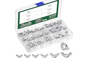 Keadic 150Pcs SAE Wing Nuts Assortment Set, 6-32, 8-32, 10-24, 1/4"-20, 5/16"-18, 3/8"-16 Carbon Steel Zinc Plated Butterfly 