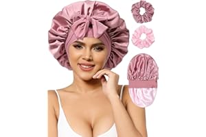 AWAYTR Satin Bonnet Silk Bonnet for Sleeping Women Hair Bonnet for Curly Hair Sleep Cap Reversible Double Layer Bonnet