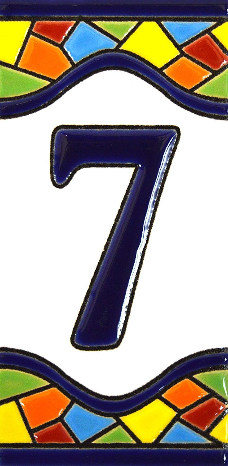 House numbers 4 inch. Handpainted house number tiles for signs, addresses and names. Address numbers for houses. House address numbers and letters. Design MOSAICO MEDIANO 4,29" x 2,13" (NUMBER 7)