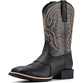 SUREWAY Western Boots For Men - Mens Square Toe Cowboy Boot,Oil/Slip Resistant,Durable Fashionable Classic Pull on 10 Inch Wellington Boots - Soft Toe Work Boots