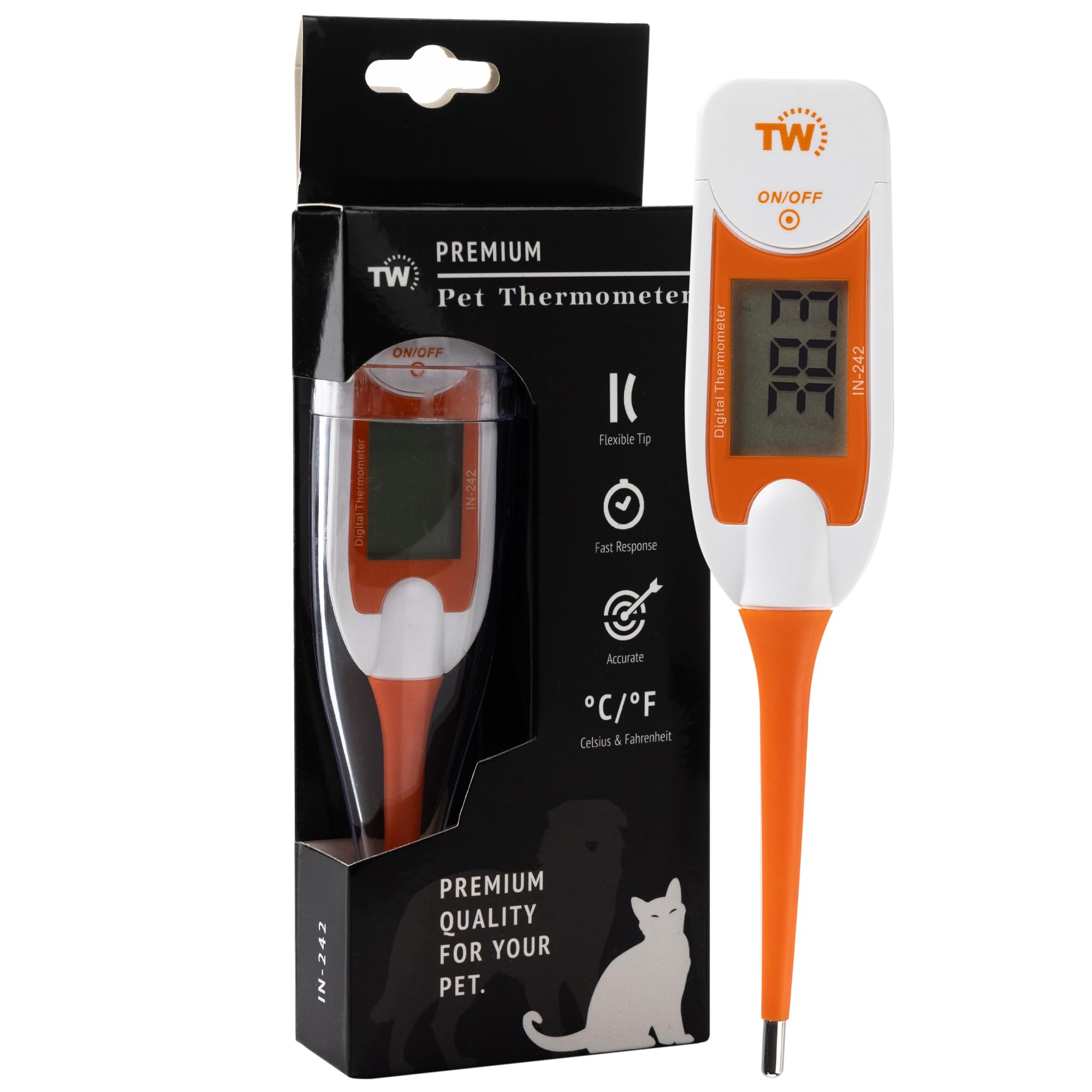 Premium Pet Thermometer for Animal Owners of Dogs Cats Horses Flexible Digital Temperature Probe Includes Vets Veterinary Hobdays Chart - Ideal for Pet First Aid Kit