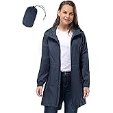 33,000ft Women's Waterproof Long Rain Coats Packable Rain Jacket with Hood Trench Coats Windbreaker