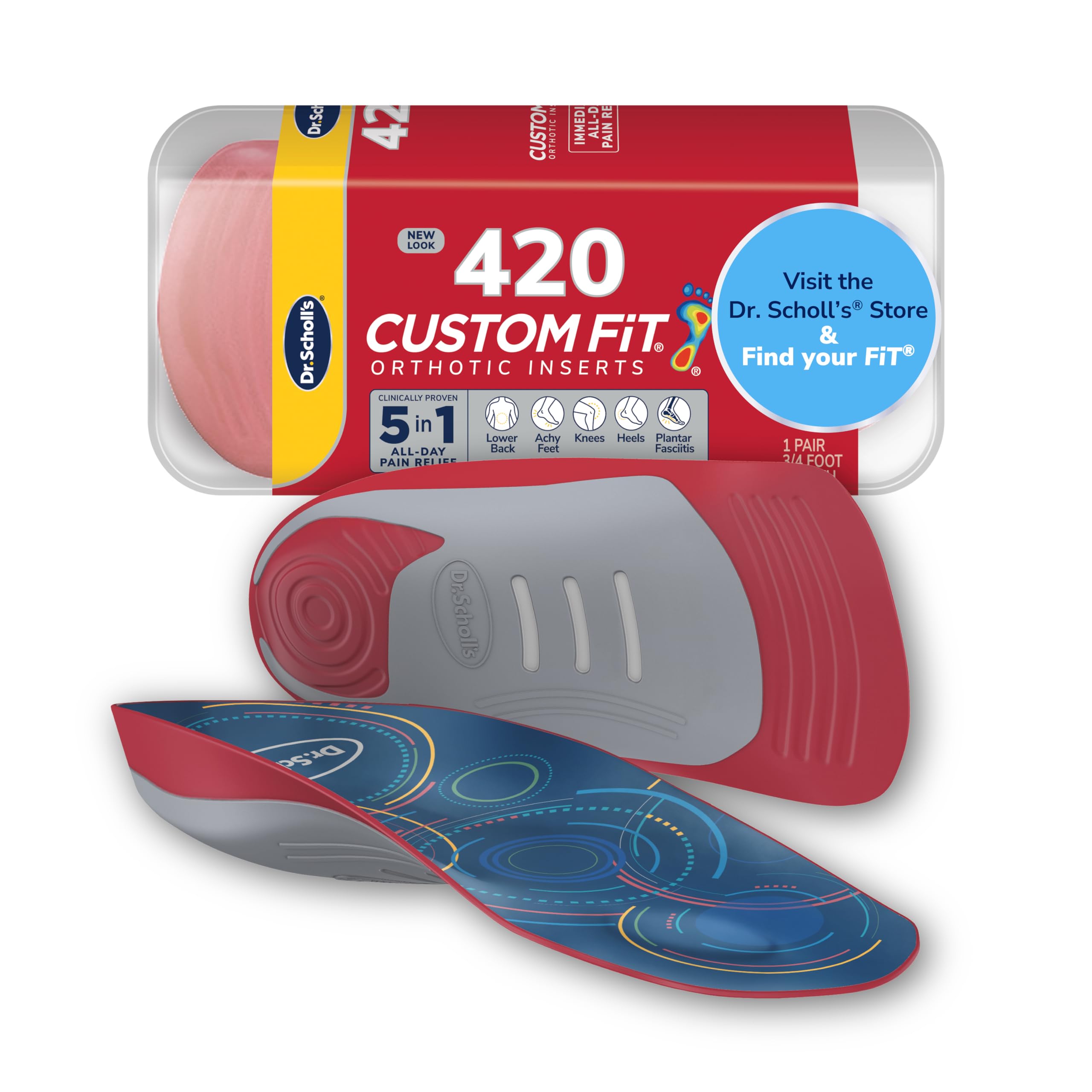 Dr. Scholl’s Custom Fit Orthotics 3/4 Length Arch Support Shoe Inserts - Plantar Fasciitis Relief Insoles for Men and Women, Immediate All-Day Total Lower Body Pain Relief, FSA HSA Eligible, CF420