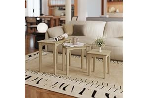 Kmax Nesting Tables Set of 3, Small Sofa Side Table Rustic Stacking End Table Rectangle Solid Wood Coffee Tables for Small Space - Ashes White
