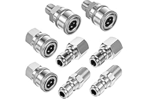 Bruislard 4 Sets NPT 1/4 Inch Pressure Washer Coupler, Stainless Steel Connect Plug, Male Female Pressure Washer Quick Connect Kit(Internal Thread, External Thread)