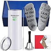 6 Pcs Funny Get Well Gift Box for Men Women 20oz Hospital Mug Fuzzy Funny Recovery Cotton Socks Silver Steel Tea Hand Bell and DIY greeting cards Get Well Soon Gifts Self Care Package
