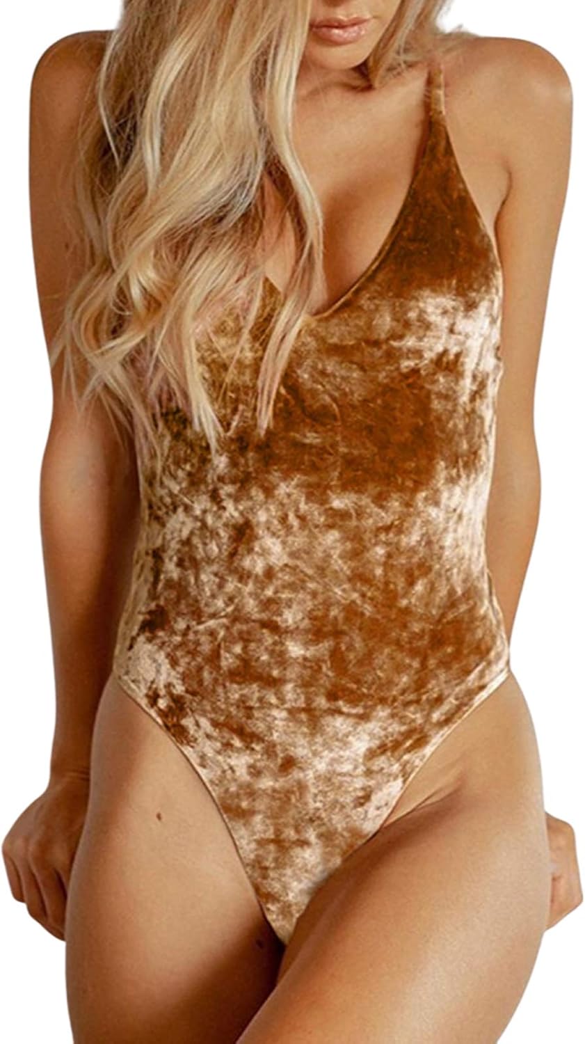 MISSugar Women One Piece Swimsuits Deep VNeck Velvet Bathing Suits Backless Swimsuits with