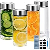 4 Pack Juice Bottles with Lids,12oz Wide Mouth Glass Bottles with Stainless Steel Cap,Reusable Glass Water Bottle for Juicing, Smoothies, Infused Water,Beverage Storage,BPA Free,Leakproof