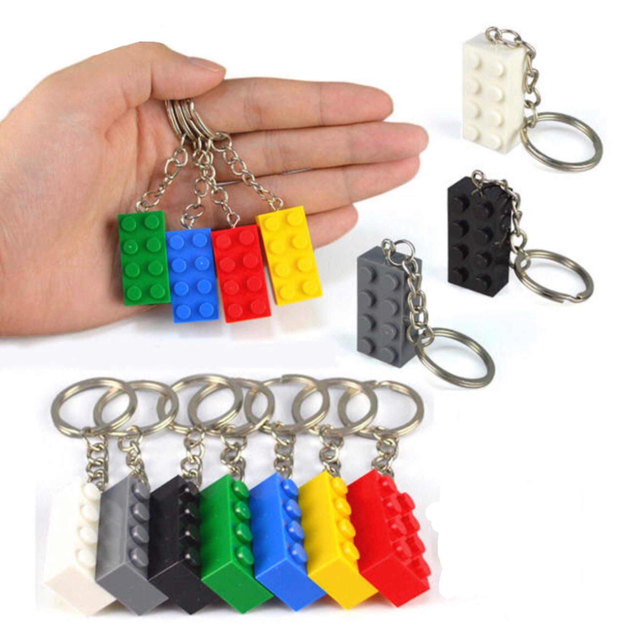 PIXEL products Brick Themed Party bag supplies | Keyrings, Wristbands, Balloons | Kids Birthday Party Bag fillers, favours, loot, supplies (7 KEYRINGS)