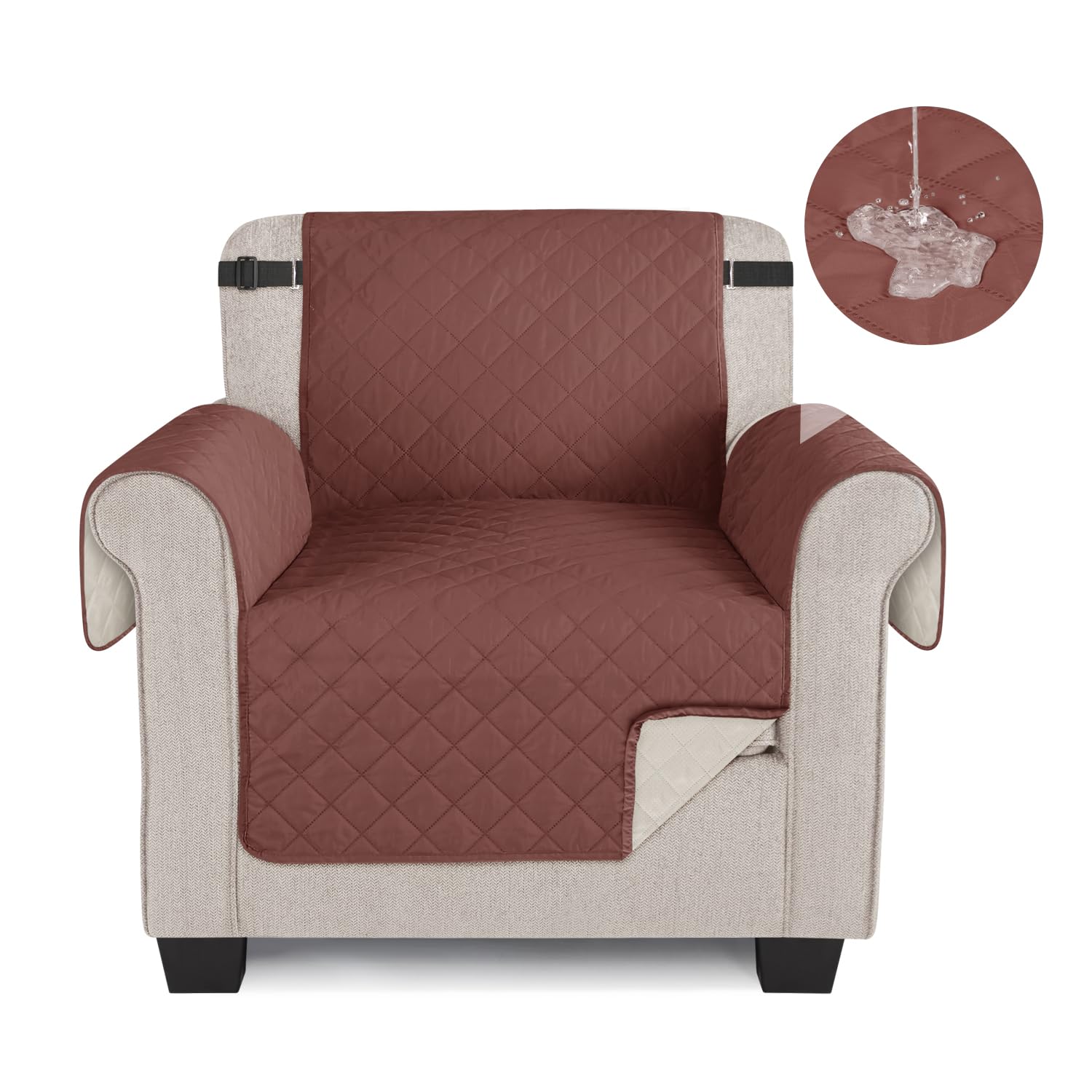 TAOCOCO 100% Waterproof Sofa Covers 1 Seater Sofa Slipcovers,Settee Covers with Storage Pockets,Washable Sofa Protector for Kids/Dogs/Pets,Anti Slip Couch Covers(Caramel,Like 50% Chocolate) — image 1