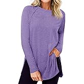 Cicy Bell Womens Long Sleeve Tunic Tops Side Slit Crew Neck Oversized T Shirts Fall Casual Loose Fit Basic Tees Shirts