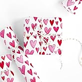 Valentine's Day Wrapping Paper -Mini Roll- 17 In x 32.8 Ft Watercolor Pink Heart Gift Wrap Paper for Wedding Anniversary Baby Shower Birthday Party DIY Crafts
