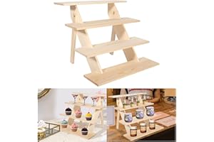 ZYP 4-Tier Wooden Retail Display Riser Wooden Display Stand Cupcake Stands Tool Free Rustic Risers Table Display Stand for Vendors Home Wedding Party
