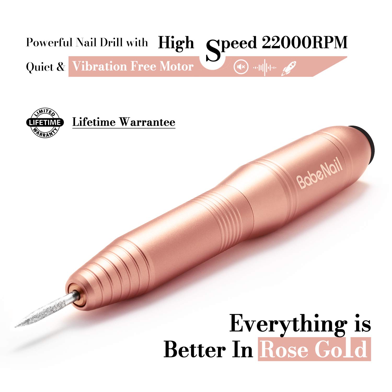 BabeNail Nail Drill Set Electrical Professional Nail File Kit for Acrylic, Gel Nails,Portable Handpiece File Grinder Manicure Pedicure Polishing Shape Tools Design for Home Salon-RoseGold: Beauty