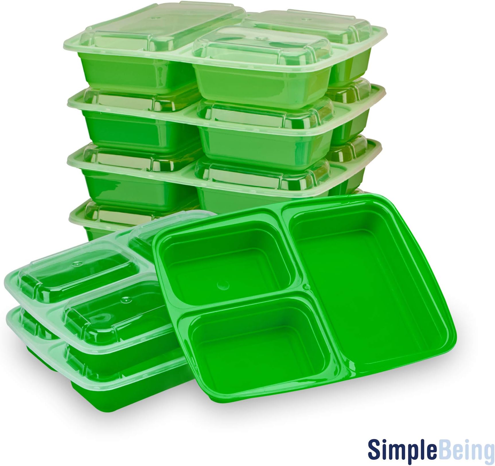Simply Life New [7 Pack] 3 Compartment Meal Prep Containers (Green)