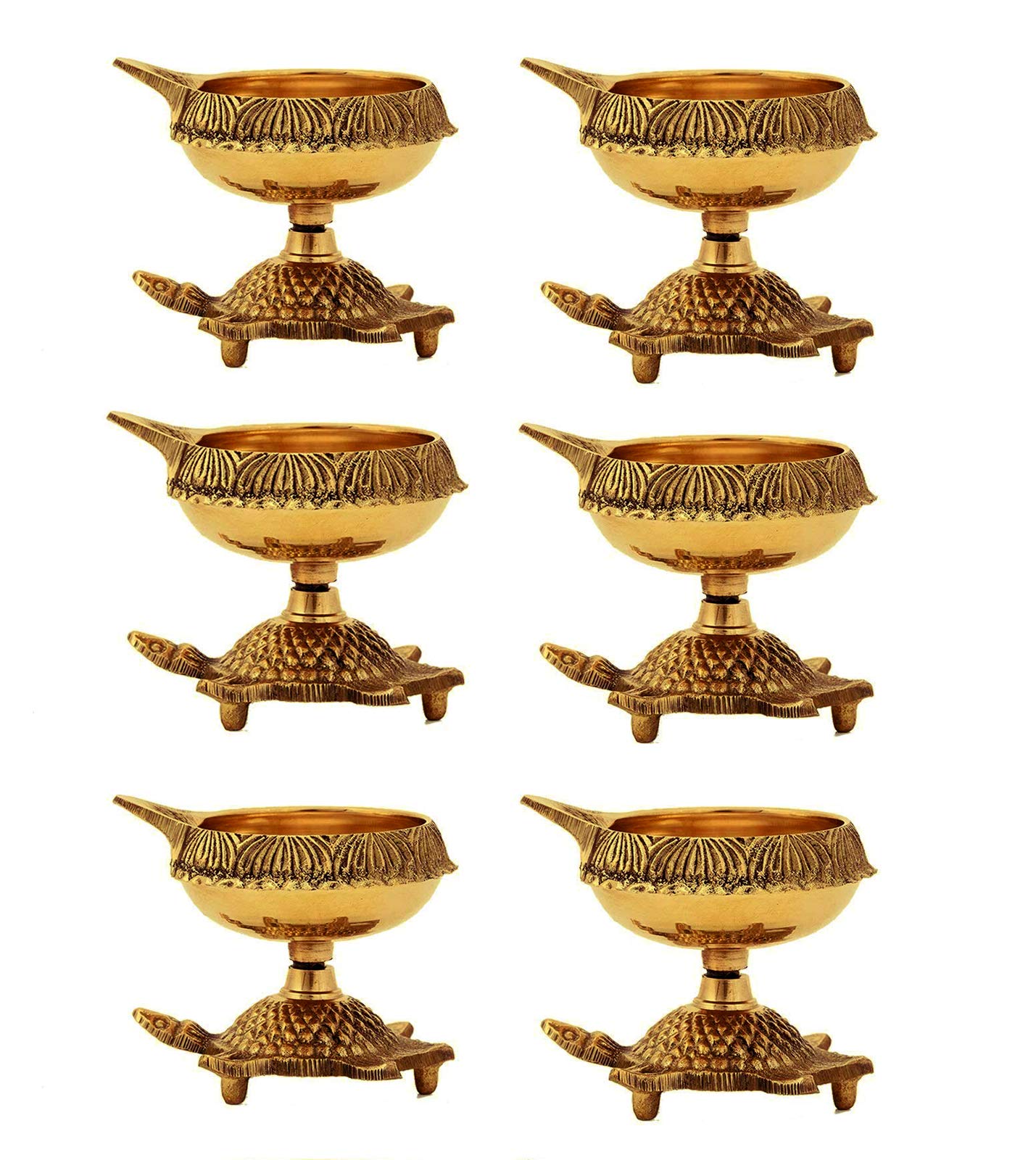 SATVIK 20 Pcs Kuber Turtle Diya for Diwali Decoration Handmade Oil Lamp with Golden Virgin Brass Metal Diwali Diya Vilakku for Puja Pooja Traditional Indian Deepawali Items