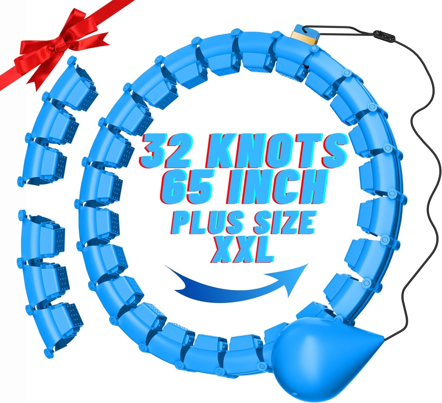 Photo 1 of 32 Knots Weighted Workout Hoop Plus Size, 65 inch Smart Weighted Hoop for Adults Weight Loss, 2 in 1 Fitness Exercise Hoop for Women and Abdominal Workout Hoop (Blue)