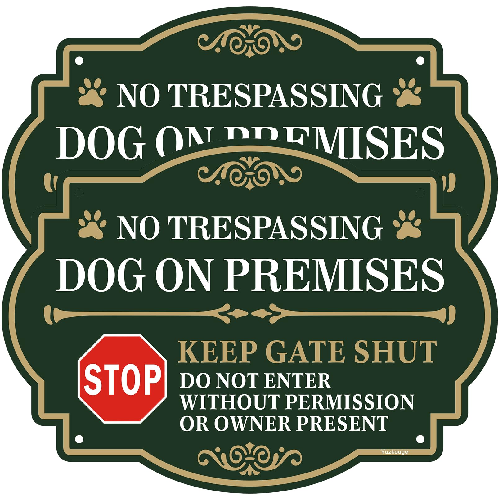 No Trespassing Dog On Premises Keep Gate Shut Sign - 2 Pack, 25 x 18 cm Rust Free Aluminum Keep Gate Closed Sign, Weatherproof, Fade Resistant, Easy Mounting.