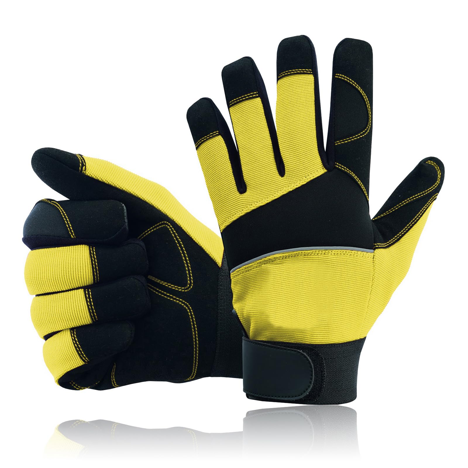 Safety Work Gloves Heavy duty Hand Protection Mechanic Gardening Builders Cut Multipurpose DIY Maintenance Adjustable Gloves (S, Yellow)