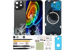 ReuWeu Back Cover Glass Replacement Compatible with iPhone 15 Pro Max All Carriers 6.7" + Pre-Installed Plate and Camera Frame + Professional Tools (Black)