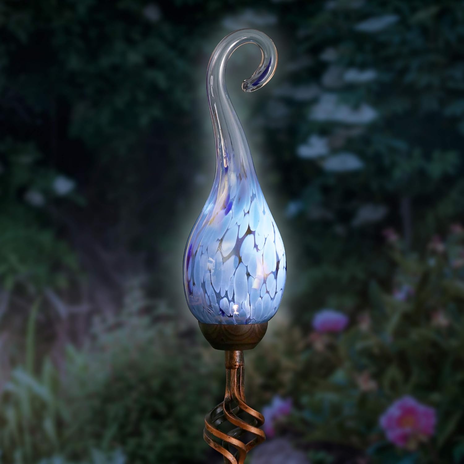 Exhart Solar Garden Stake Lights Solar Glass Green