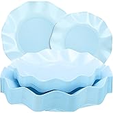 Zhehao 50 Pcs Light Blue Scalloped Plastic Plates, 8'' 10'' Disposable Blue Party Dinner Dessert Plates for 25 Guest, Heavy Duty Appetizer Buffet Dishes for Wedding Baby Shower Birthday Party Supplies