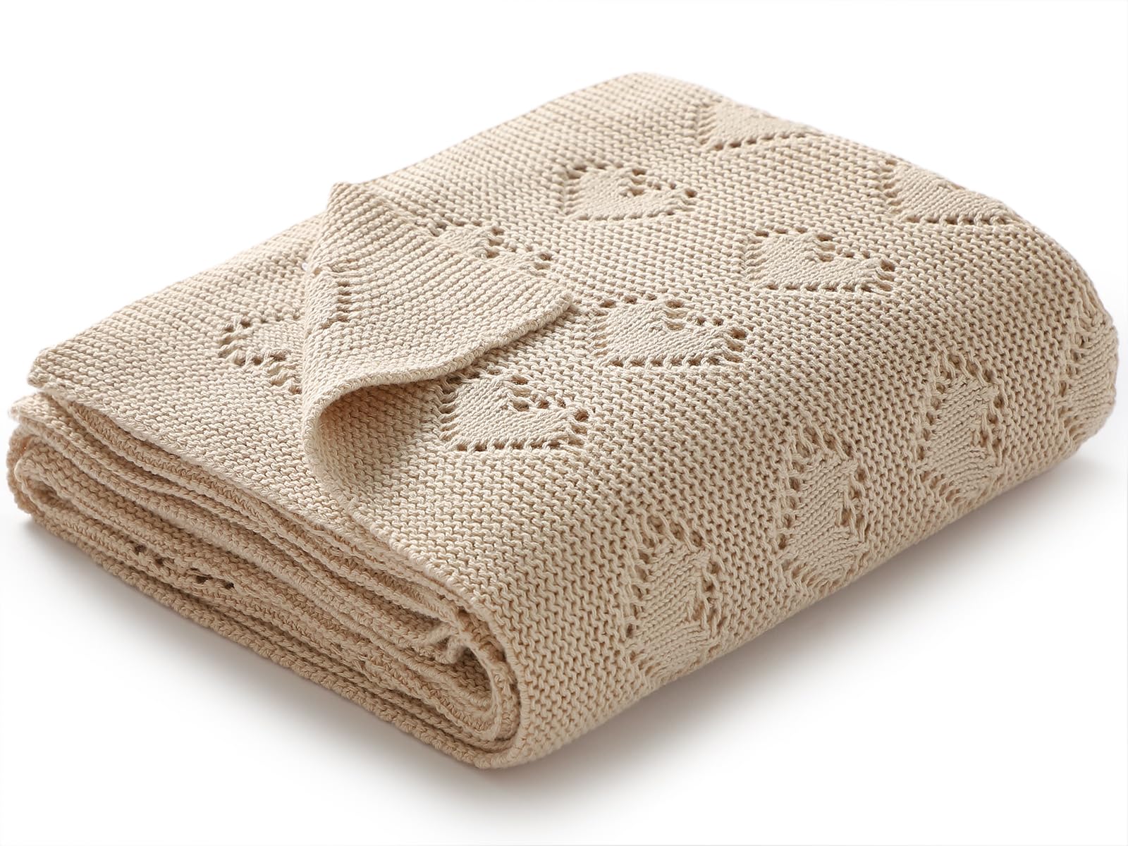 mimixiong 100% Cotton Knitted Cellular Baby Blanket, 100 x 80cm (Beige)