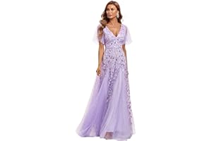 Ever-Pretty Women's Sequin Sparkly V-Neck Short Sleeve Maxi Evening Dress 00734