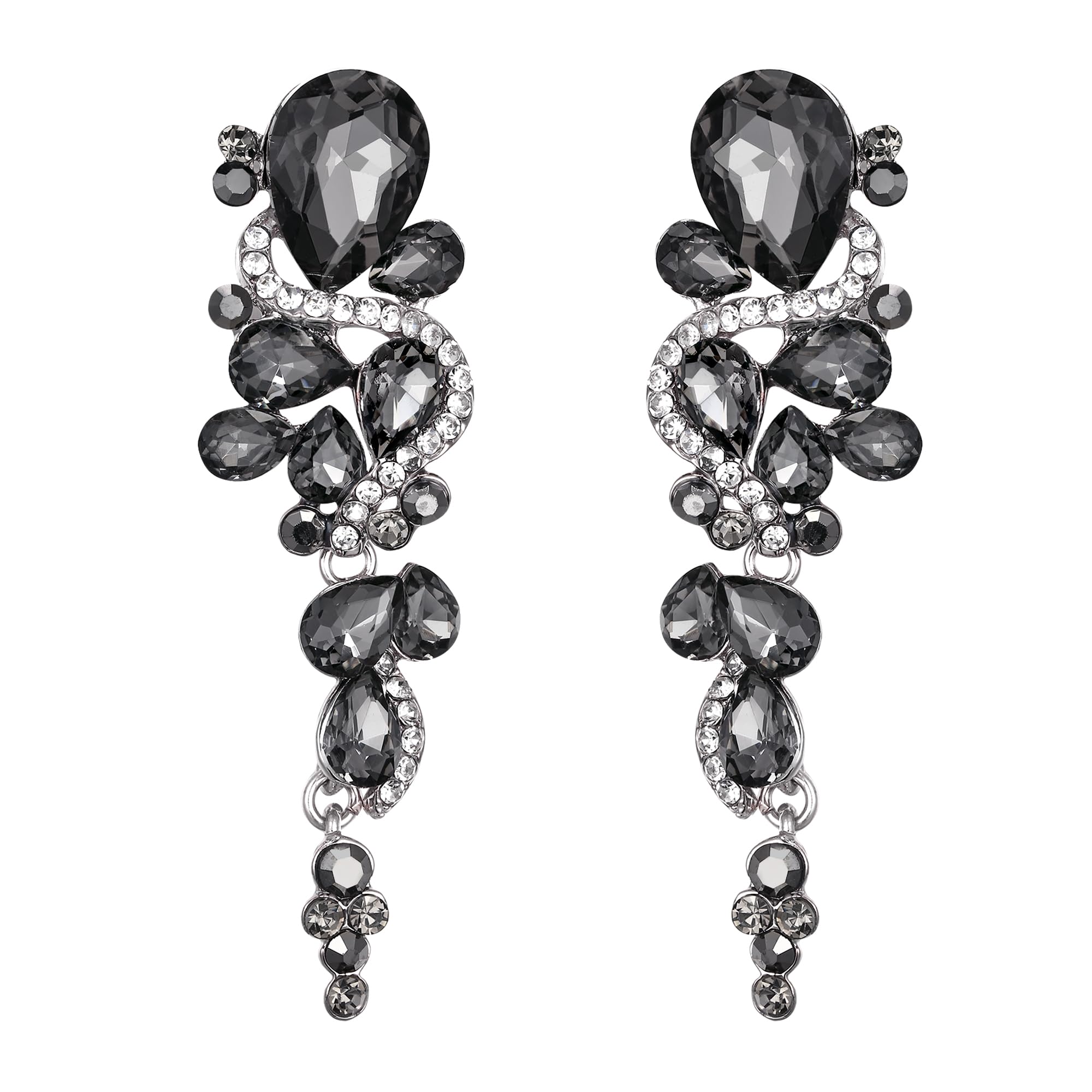 Clearine Women's Bohemian Boho Crystal Wedding Bridal Multiple Teardrop Chandelier Long Dangle Earrings Grey Silver-Tone — image 1