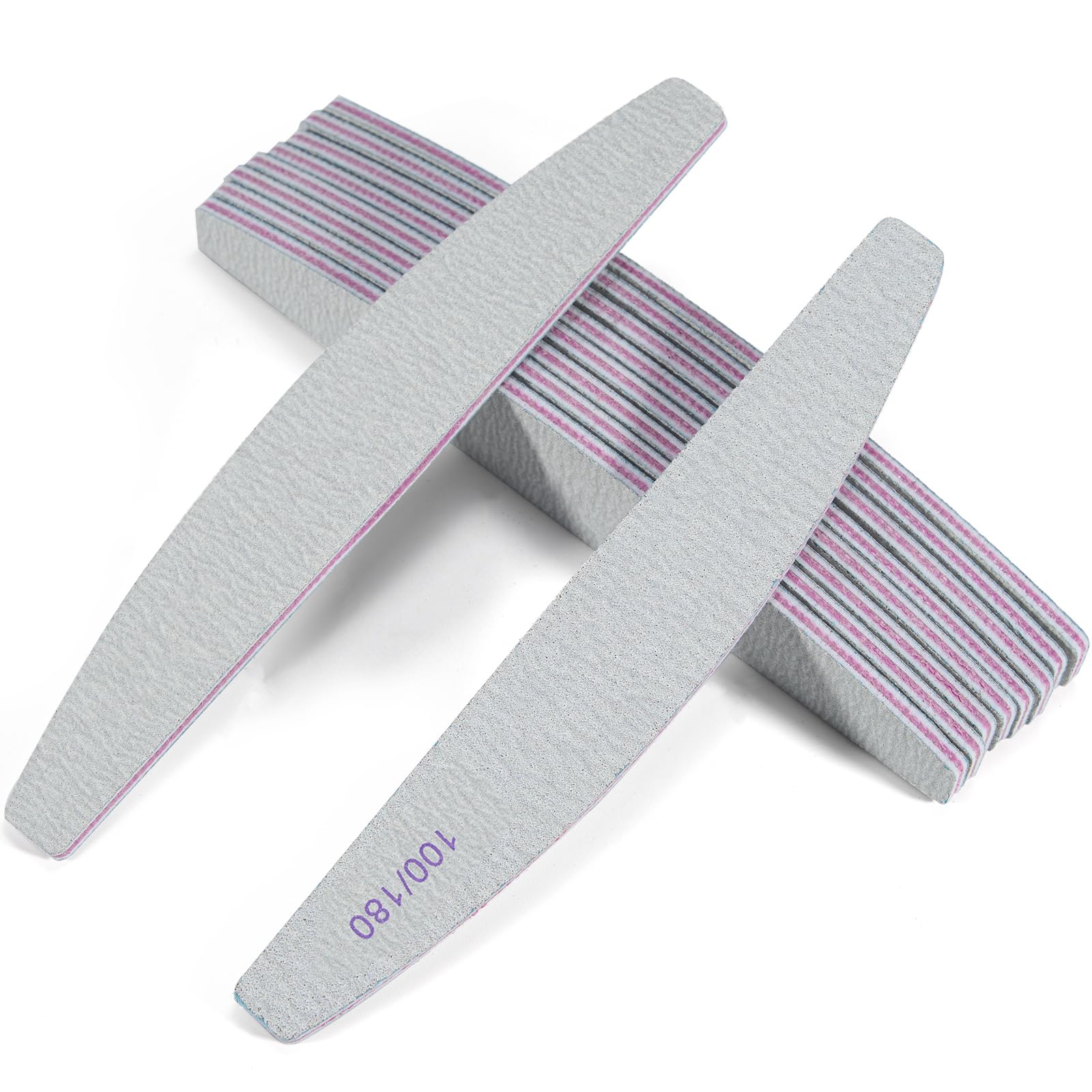 Cheerhom Professional Nail Files, Double-Sided 100/180 Grit, Set of 10, Grey, Emery, Perfect for Home & Salon Use