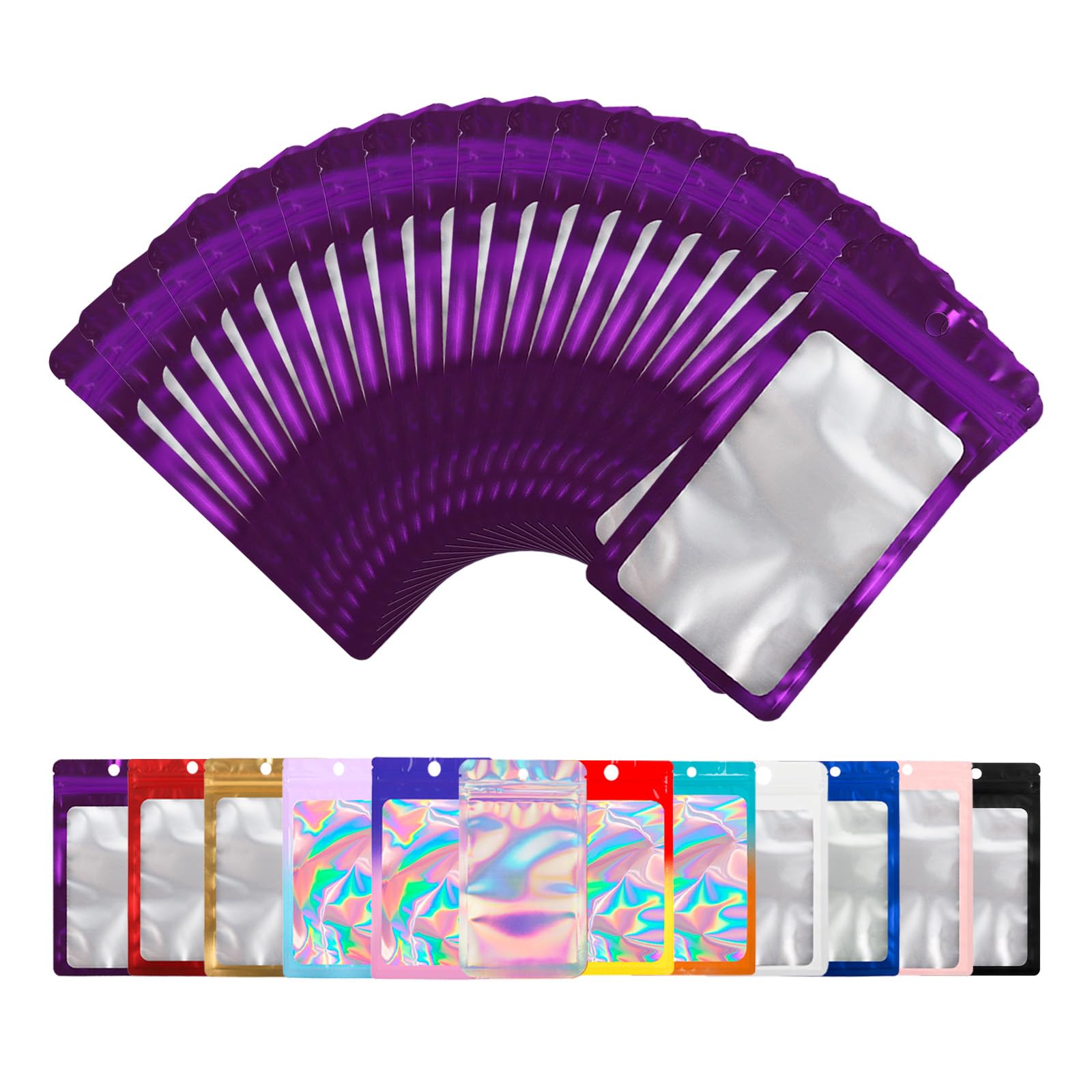 Photo 1 of 100 Pack Mylar Bags with Clear Window,Food Storage Smell Proof Bags,Scratch Resistant Hand Packaging,Resealable Bags for Small Bussiness Cookies Candy Sample (Purple, 2.24 * 3.74 inch)