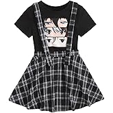 OYOANGLE Girl's 2 Piece Outfits T-Shirt & Overall Skirt Set Clothing Sets