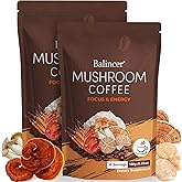 Mushroom Coffee, 6 Adaptogenic Mushrooms with Lion's Mane, Cordyceps, Turkey Tail & More, Instant Mushroom Coffee for Focus, Energy, Immune & Digestion Support