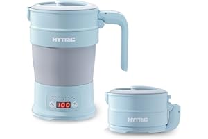 HYTRIC Travel Electric Kettle, 700ML Foldable Small Electric Kettle BPA-Free, Portable Kettle with Multifunctional Panel, Collapsible Hot Water Kettle with Keep Warm & Delay Start, 110V Blue