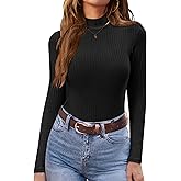 Ekouaer Women's Mock Turtleneck Long Sleeve Shirts Ribbed Knit Lightweight Pullover Sweater Stretch Fitted Thermal Top