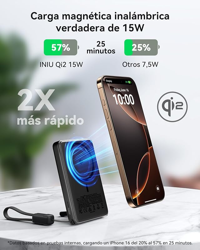 para o Power Bank MagSafe Qi2 de 15W, bateria portátil ultrafina de 10000mAh
