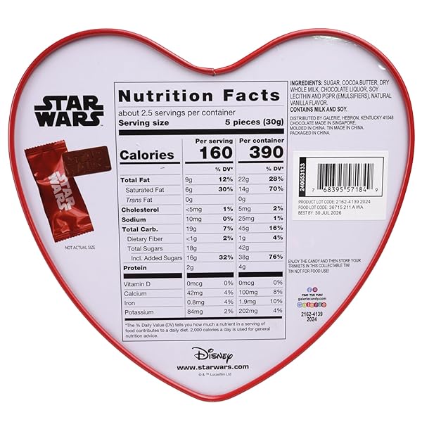 STAR WARS HEART GIFT BOX, INDIVIDUALLY WRAPPED MILK CHOCOLATES, REUSABLE COLLECTIBLE TIN, 2.54 OUNCES