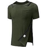 Poriff Men's Post Shoulder Surgery Recovery Shirts Full Tear Away Short Sleeve Snap Chemo Port Access Shirt