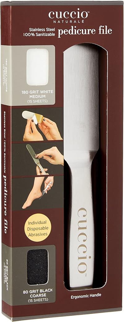 Cuccio Stainless Steel Pedicure File 15 Grit Refill Pads Ergonomic Handle
