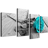 JiazuGo Large Teal Rose Canvas Wall Art - Modern Turquoise Floral Print with Black White Background, Minimalist Botanical Painting for Living Room, Bathroom Decor, Housewarming Gift for Her