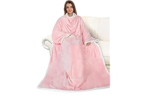 Catalonia Sherpa Wearable Blanket with Sleeves Arms,Super Soft Warm Comfy Large Fleece Plush Sleeved TV Throws Wrap Robe Blanket for Adult Women and Men Pink