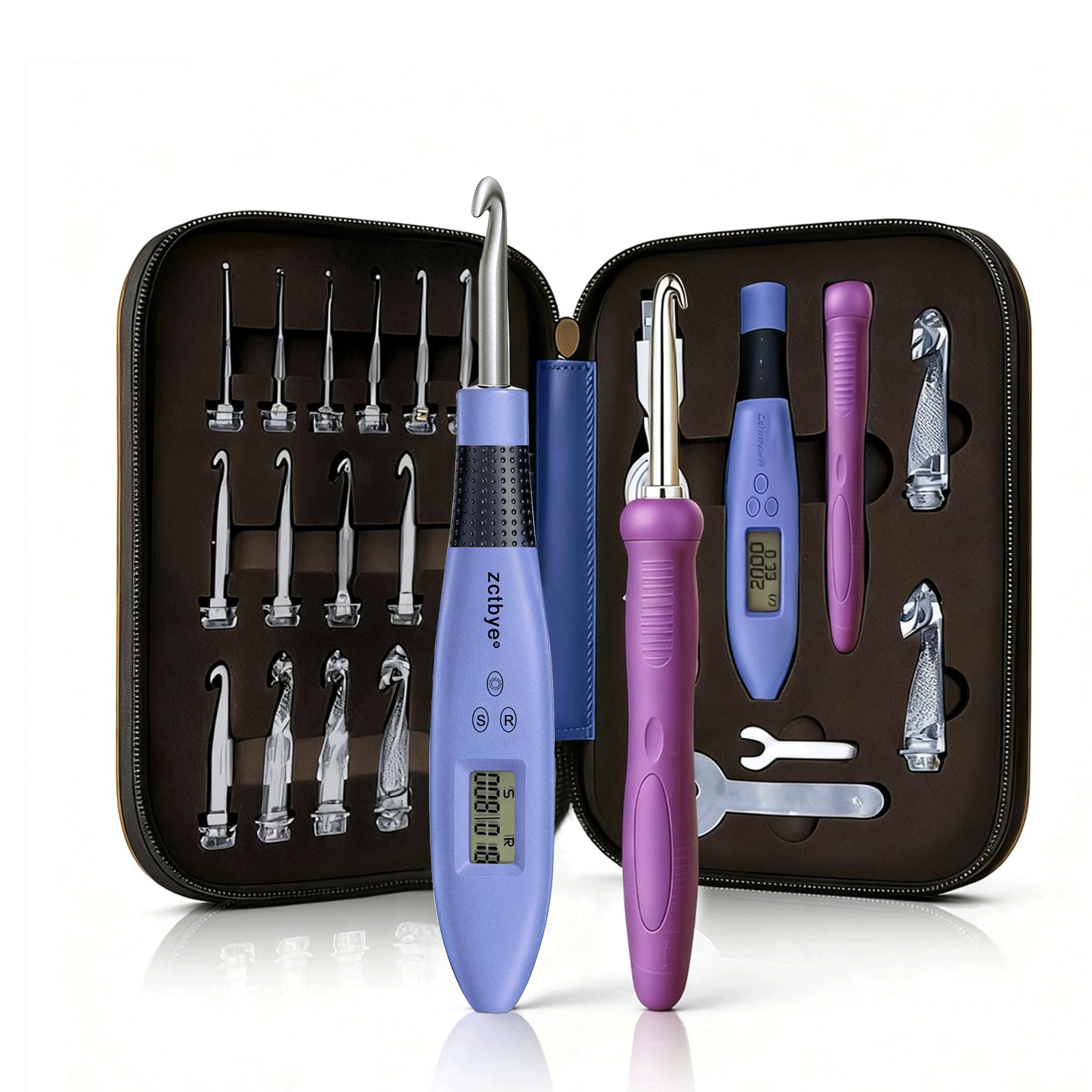 Crochet Hook with 18 Different Size, for Stitch & Row Counter, Light Up Interchangeable Crochet Needle, Ergonomic Crochet Hooks with 2 Levels Led