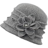 Dahlia Women's Winter Hat - Wool Cloche/Bucket Hat, Slouch, Flower