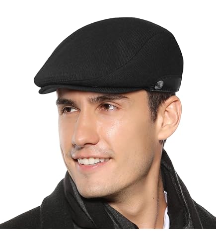 Sumolux Mens Newsboy Cap Winter Beret Hat Cabbie Flat Cap Black at