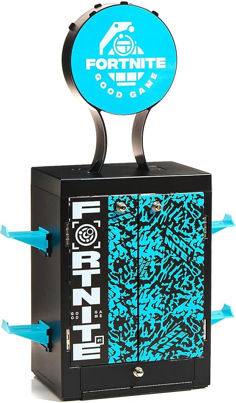 Gabinete oficial de jogos Fortnite Good Game e Suporte de Armazenamento – Capacidade para 10 jogos/DVD, 4 comandos, auscultadores e acessórios – Organizador de Jogos Compacto