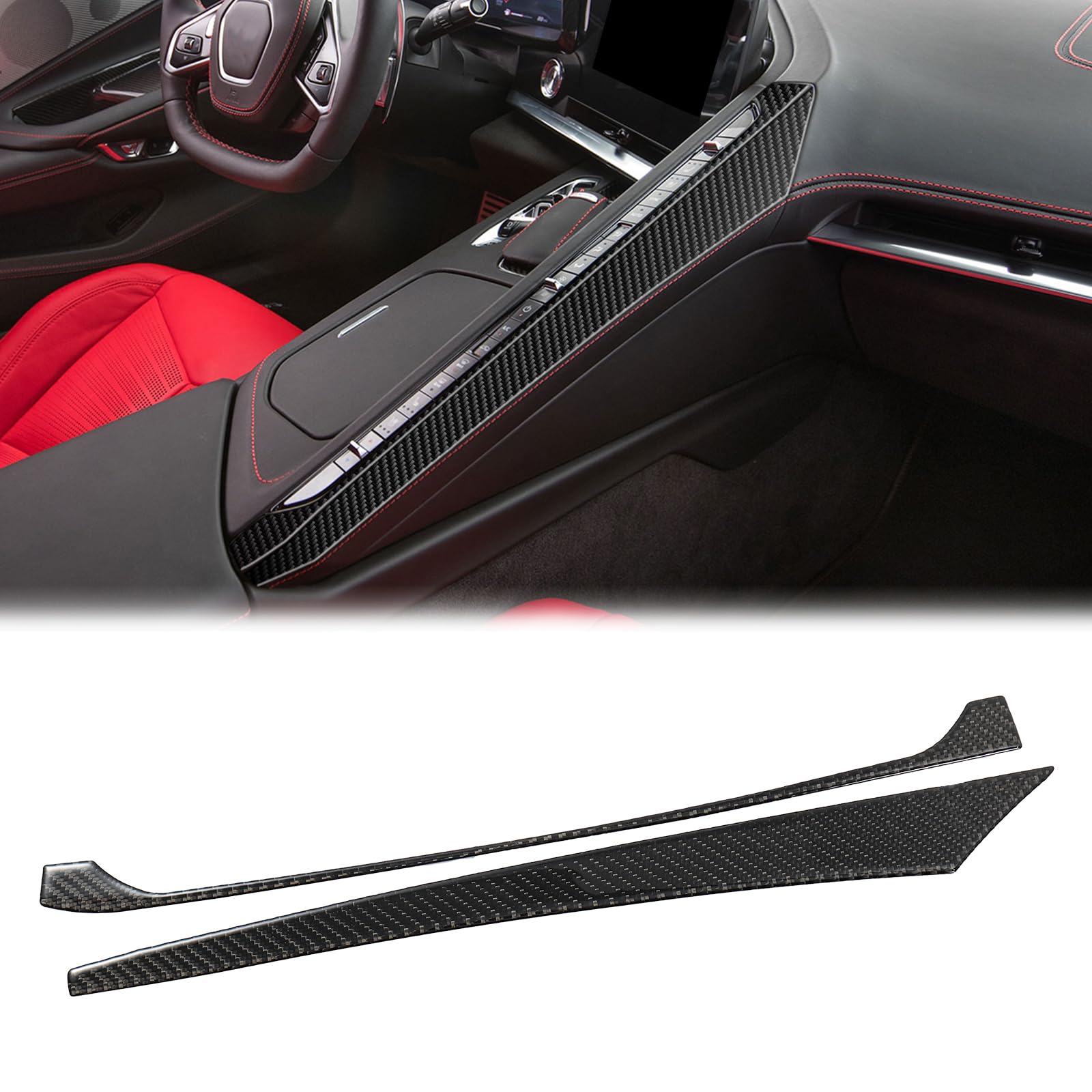 Photo 1 of **BENT**Fancemot Real Carbon Fiber Center Console Panel Trim Compatible with Corvette C8 2020-2025, Interior Decor Sticker Accessories