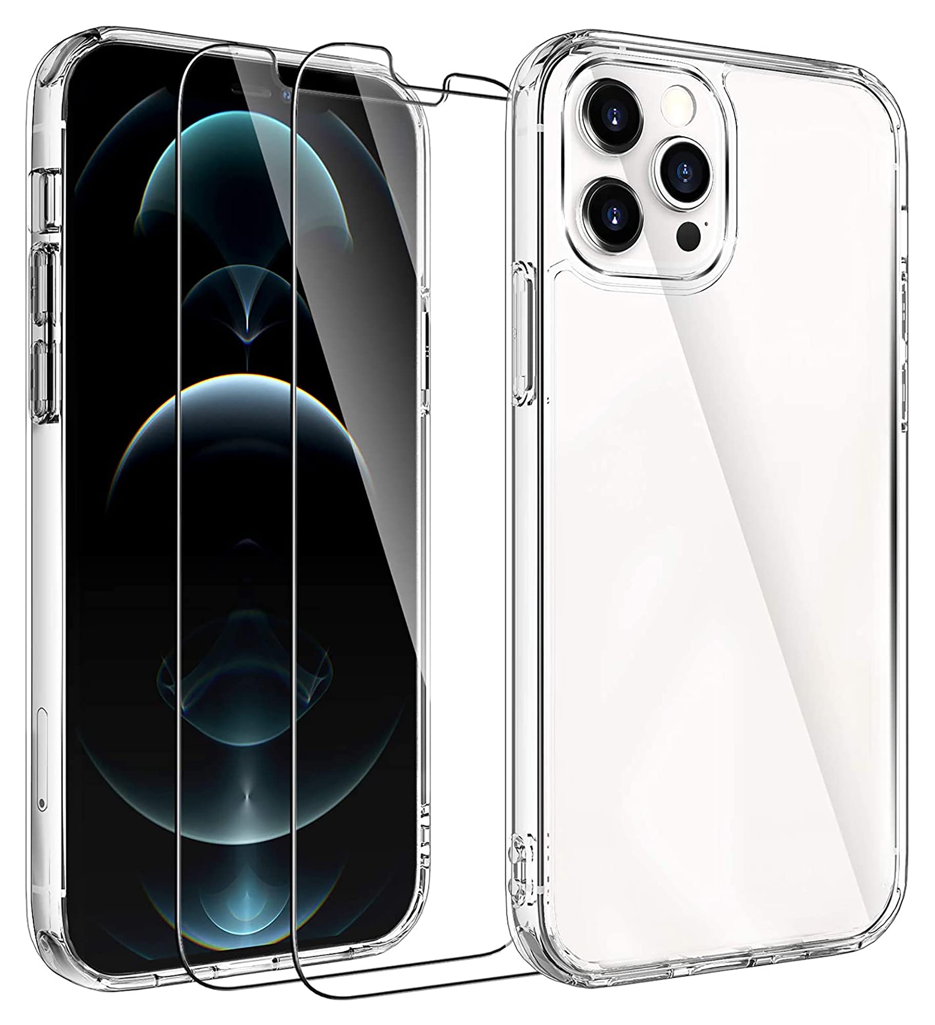 ICOVERI Pack Transparent Anti-Shock Gel Case Compatible with iPhone 12 Pro MAX Flexible TPU + 2 Tempered Glass, 9H Protection