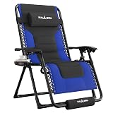 UDPATIO Oversized Zero Gravity Chair, Outdoor Full Padded Recliner, Patio Folding Adjustable Reclining Seat with Cup Holder, Footrest & Headrest for Camping Indoor, 500LBS Support,Black/Blue,29in